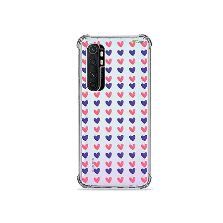 Capa (transparente) para Xiaomi Mi Note 10 Lite - Corações Roxo e Rosa