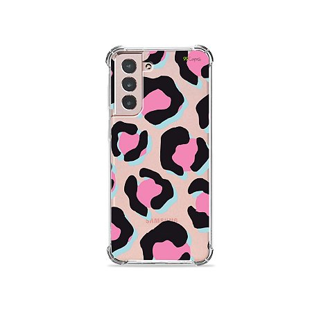 Capa (Transparente) para Galaxy S21 Plus - Animal Print Pink & Black