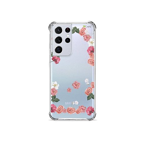 Capa (Transparente) para Galaxy S21 Ultra - Pink Roses