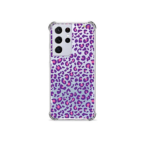 Capa (Transparente) para Galaxy S21 Ultra - Animal Print Purple