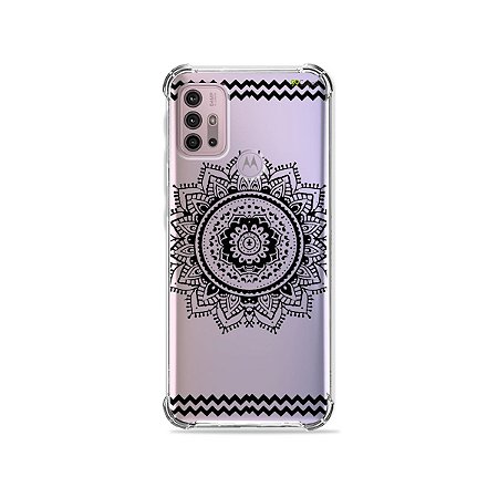 Capa (Transparente) para Moto G30 - Mandala Preta