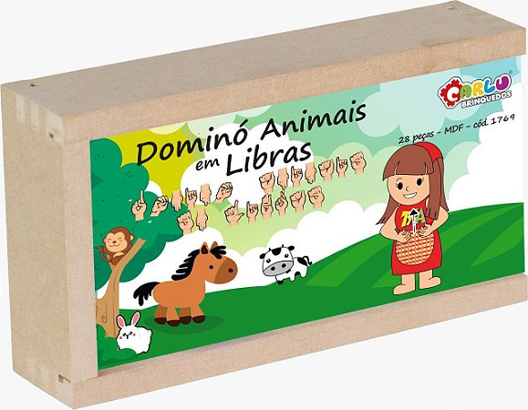 Brinquedo Educativo Domino Animais Em Libras MDF 28 Peças - Carlu