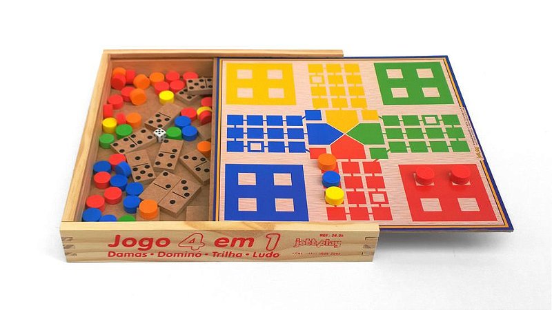 Brinquedo Educativo Jogo 4 Em 1 Damas Trilha Ludo Domino