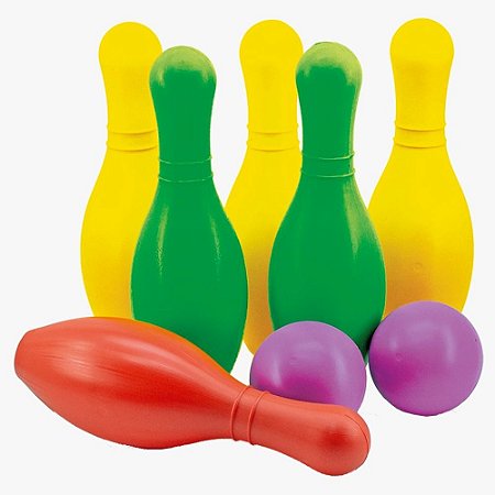 Boliche Grande 6 Pinos E 1 Bola Em Plastico 29 Cm