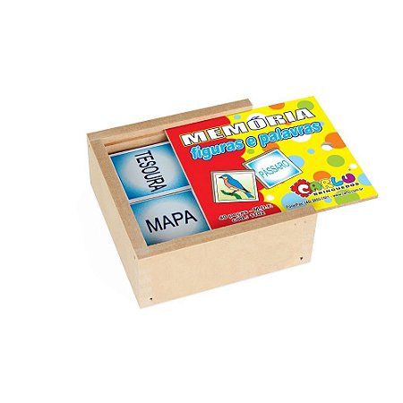 Brinquedo Educativo Memória Figuras E Palavras MDF 40 Peças