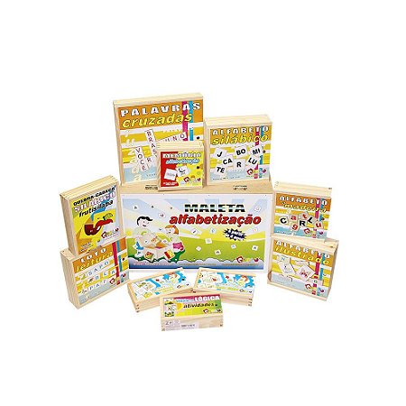 Brinquedo Educativo Maleta Baú Habilidades Alfabetizacao 10 Jogos Mdf