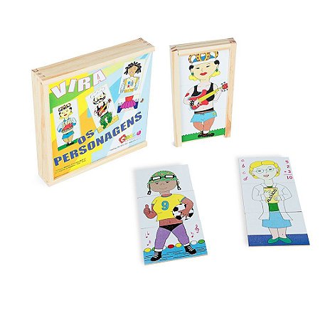 Brinquedo Educativo Vira Os Personagens Em Mdf Com 16 Peças