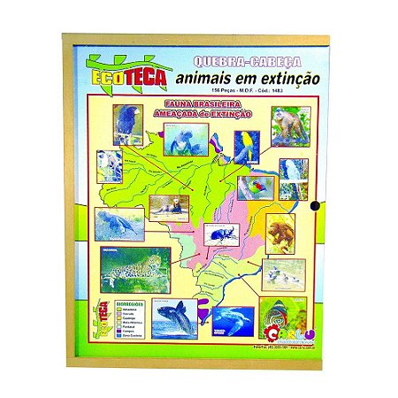 FL - Brinquedo Educativo Quebra Cabeça Animais Em Extincao Mdf 8 Jogos - Carlu
