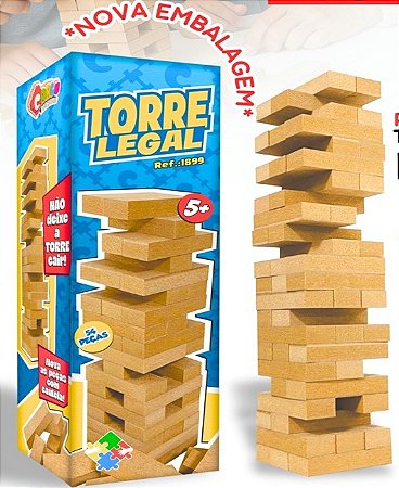 Brinquedo Educativo Torre Legal Equilibrio Madeira 54 Peças