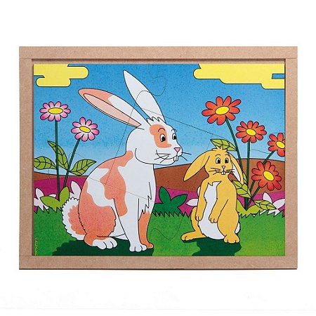 Brinquedo Educativo Quebra Cabeça Animais E Filhotes Coelho Base Mdf - Carlu