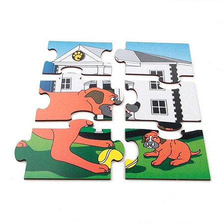 Brinquedo Educativo Quebra Cabeça Animais E Filhotes Cachorro Base Mdf - Carlu