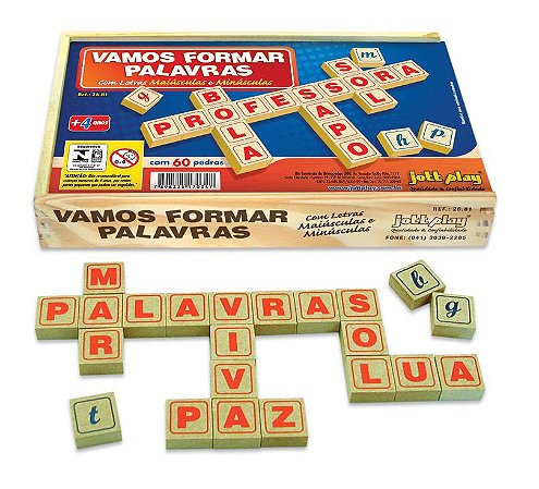 Brinquedo Educativo Vamos Formar Palavras 60 Pedras Madeira