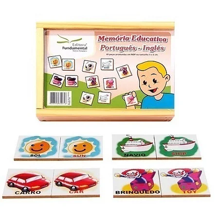 Jogo Infantil Memória Educativa Português/Inglês 40 Peças