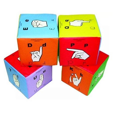 Kit 4 Cubos Educativo Alfabeto Libras 18X18Cm Espuma Macia