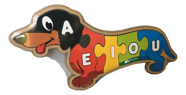 Quebra Cabeça Madeira Vogais Cachorro 6 Peças Maninho Brinqu