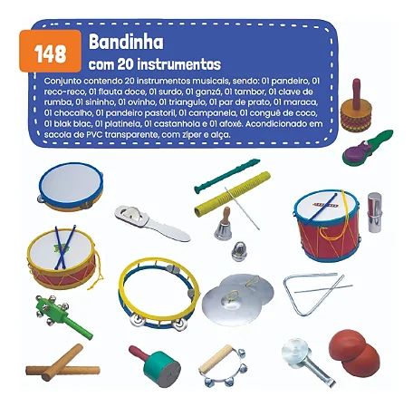 Bandinha Rítmica Infantil 20 Instrumentos Musicais Sacola