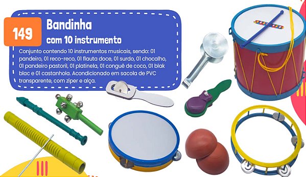 Bandinha Rítmica Infantil 10 Instrumentos Musicais Sacola