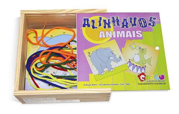 Brinquedo Educativo Alinhavos Animais Em Mdf Com 10 Placas E 10 Cadarsos - CARLU