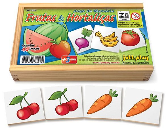 Brinquedo Educativo Jogo De Memória Frutas E Hortaliças 40 Peças
