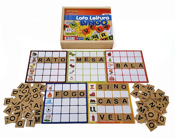 Jogo Educativo Loto Leitura 105 Peças De MDF Cx De Madeira