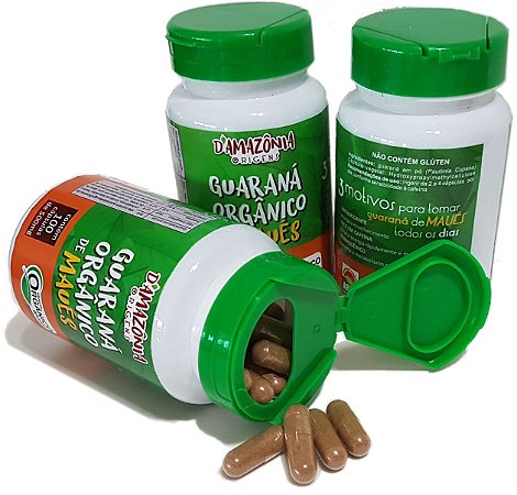 Guaraná Orgânico em cápsula vegetais - kit 3 potes