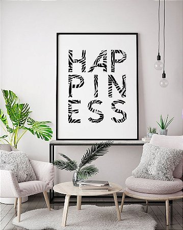 Quadro Poster Decorativo Frase Happiness Felicidade Minimalista