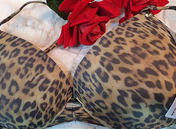 Conjunto animal print  com bojo e calcinha pala drapê fio dental aimê lingerie