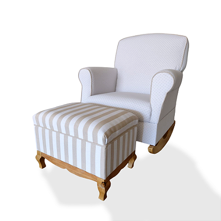 Poltrona Amamentação Balanço Jacquard Poa e Puff Grande