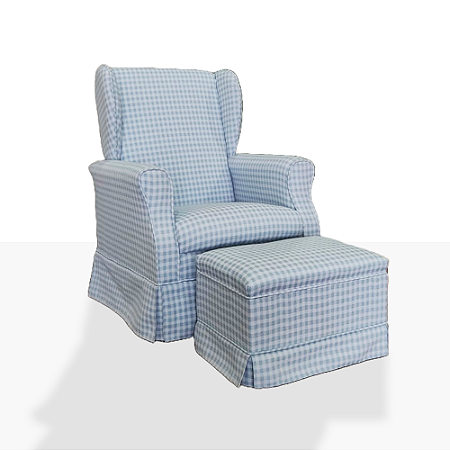 Poltrona Amamentação Balanço e Puff Grande Tecido Xadrez Jacquard