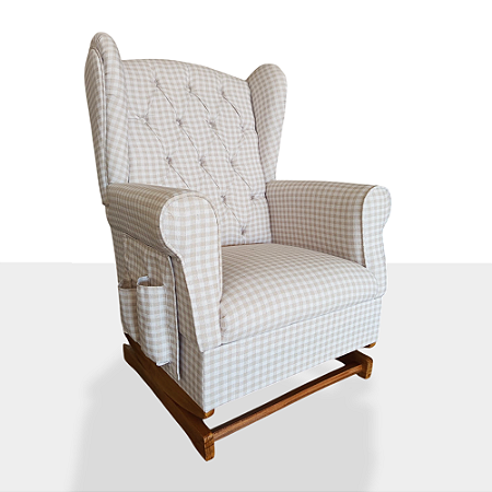 Poltrona Amamentação no Tecido Jacquard Xadres Bege