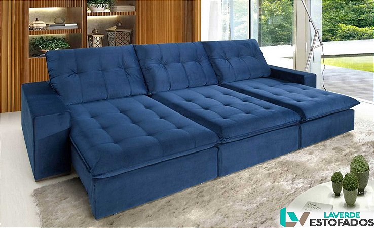 Sofa retrátil e reclinável em pillow top (espuma soft) com total aberto de 1,80 metros modelo LV12RR. Produzimos Sob Medida. Lv Estofaddos.