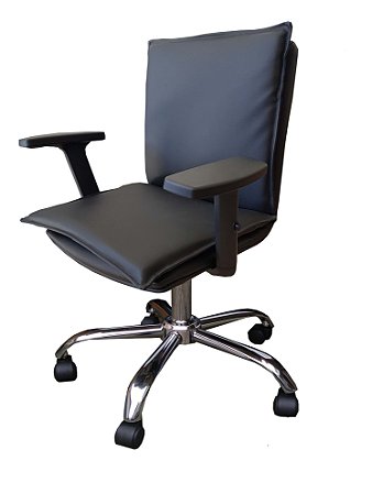 Cadeira para escritório com braço regulavel, base cromada rodízios anti-risco e regulagem de altura . Modelo LV150BECBR. Lv Estofados