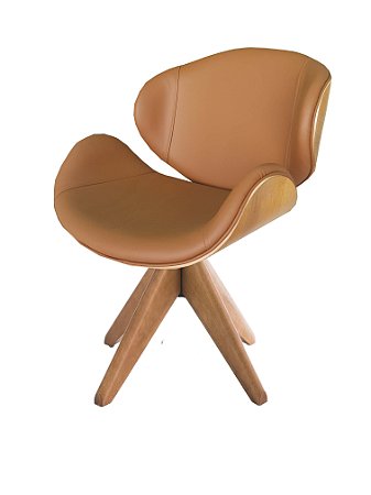 Cadeira Home Office revestida em couro NATURAL (100%) e detalhes em madeira ( cor Freijó). Modelo LV40BMMFCOUNAT com base em madeira maciça e Giratória. Lv Estofados