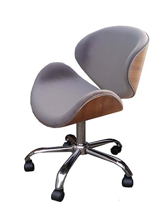Cadeira Home Office revestida em tecido veludo ou material sintético, e madeira em verniz (cor IMBÚIA) modelo LV40BECMI com base estrela cromada rodízios anti-risco e regulagem de altura. Lv Estofados