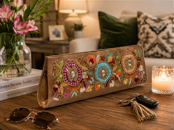 Bolsa Bordada Bege PU-BT992