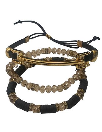 Pulseiras Preta com Detalhes Dourados