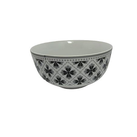 Bowl em Cerâmica Branco com Desenho flor Preta