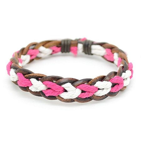 Pulseira Corda Trançada Branco e Rosa