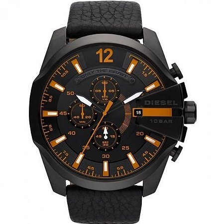 Relógio Estilo Diesel DI80022 detalhes laranja com pulseira de couro