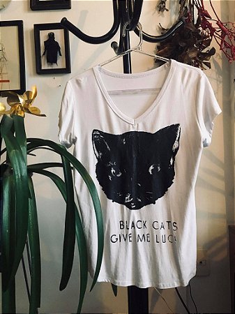 camiseta feminina gato preto