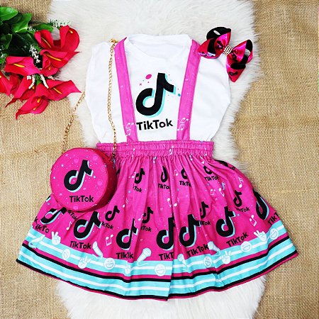 Conjunto Vestido Infantil Completo Jardineira Tiktok - Laço Luxo - Bibíla  Fashion Kids - Vestidos Temáticos