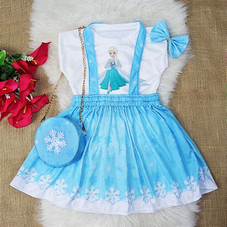 Conjunto Vestido Infantil Completo Jardineira Frozen - Laço Simples -  Bibíla Fashion Kids - Vestidos Temáticos