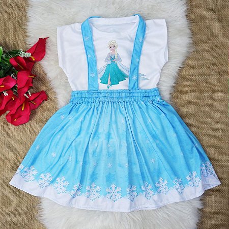 Vestido Infantil Frozen - Jardineira + Blusinha