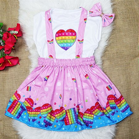 Conjunto Vestido Infantil Completo Jardineira Frozen - Laço Simples -  Bibíla Fashion Kids - Vestidos Temáticos