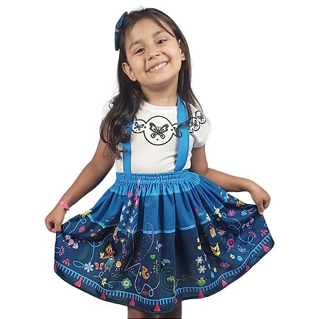 Vestido Encanto Mirabel Infantil - Jardineira + Blusinha + Laço