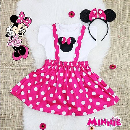 Conjunto Jardineira Infantil Inspira o Minnie Mouse Rosa