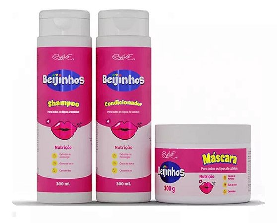 Kit Capilar Beijinhos Morango Belkit (Shampoo + Condicionador + Máscara)