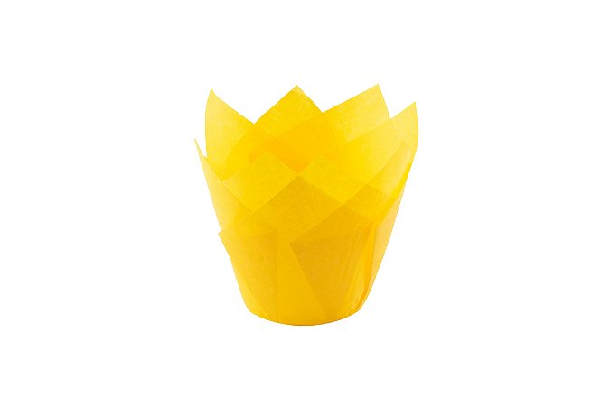 Tulipas Forneáveis p/ Cupcake - Amarela - Tam. 15x15x5 cm. - Pacote c/ 25 unid. - R$ 0,45 un.