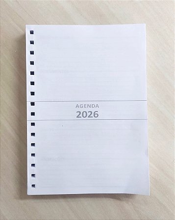 MIOLOS DE AGENDA 2026 - 1 DIA por Página (Cinza) Furados p/wire-ô 2:1