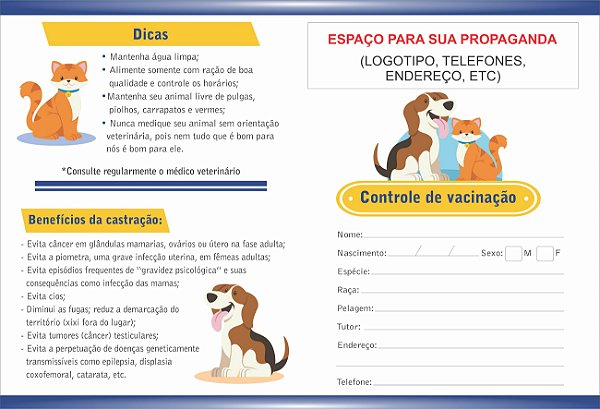 Carteirinha Vacinação/orientações Pet Personalizada
